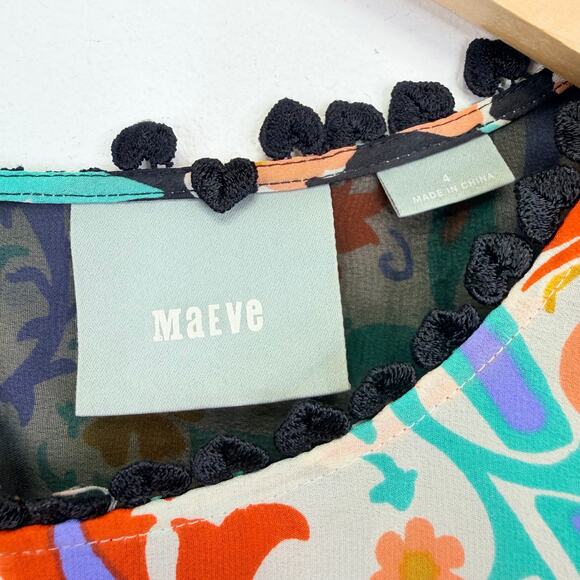 Anthropologie MAEVE Silk Folkart Blouse 4 Kimono Sleeve Floral Mixed Print Boho - Picture 3 of 11